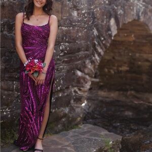 Rachel Allan Fuchsia Sequin Prom Dress